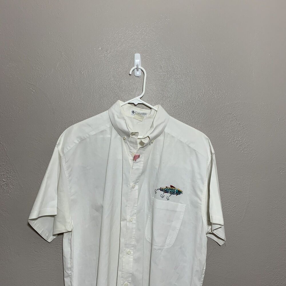 Vtg Columbia Fish Embroidered Shirt Button Front Short Sleeve Sz 2XL USA Lure - Picture 3 of 8